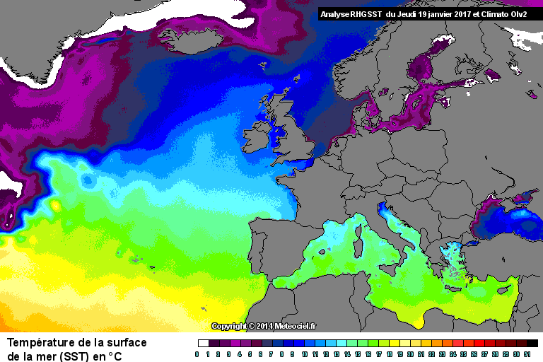 Temprature de la mer (SST) en Europe 