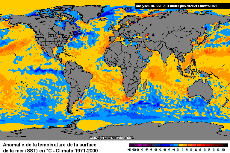 Anomalie de la temprature de la mer (SST) dans le monde